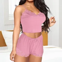 Sexy Lace Pyjama Set For Women Includes Top And Satin Shorts
