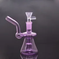New Design 14mm Female Mini Glass Bong Water Pipes Pyrex Hookah Oil Rigs Smoking Spoon Pipe Bongs Thick Heady Recycler Rig with Dry Herb Bowl 2pcs