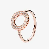 High quality Rose gold plated Wedding Ring CZ diamond Jewelry for Pandora Real 925 Silver Sparkling Halo Rings set with retail box321t