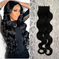 Color 1 Jet Black Brazilian Body Wave Hair Human Hair Tape Hair Extensions 40 pieces pu skin weft hair 100g tape hair extensions 8380874