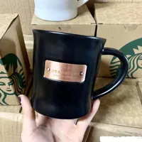 475ML Classic Style Creative Starbucks Black and White Mug Copper Office Couple Pair Coffee Cup with Star Spoon242W