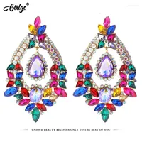 Dangle Earrings Girlgo Long Metal Colorful Crystal Drop For Women High-Quality Pendant Rhinestone Jewelry Accessories