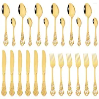 Dinnerware Sets 24Pcs Gold Set Stainless Steel Flatware Tableware Knife Fork Coffee Spoon Cutlery Western Kitchen Accessories