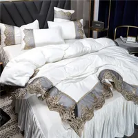 2021 white bedding sets cover lace edge queen bed comforters sets pillow cases luxury king size bedding sets home decoration 738 R258R