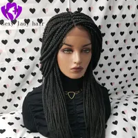 part fully Hand Braided Full Lace front Braided Wig natural box braids synthetic lace frontal wig Bleached knots with baby ha314e