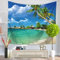 150cm 130cm Summer Seaside Tapestries Wall Hanging Tapestry Home Decorative Living Room Wall Carpet Polyester Beach Towel2618