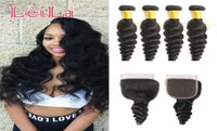 Peruvian 5pieceslot Virgin Hair bundles with Lace Closure Loose Wave 100 Human Hair for your beauty1332767