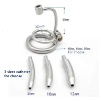 2022 316 Stainless Steel Male Chastity Device Cock Cage Massager with Metal Catheter 8-10-12mm Bdsm Sex Toys Belt for Men297M