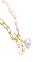 GuaiGuai Jewelry Baroque Irregular Pearl Lock Chains Necklace Geometric Aangel Pendant Love Necklace Handmade For Women Real Gems 9907012