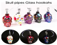Colored Skull Pipes Glass Hookahs Bong Zinc Alloy Glasses With Leather Hose Portable Mini Smoking Accessories Pipe DHL9769661