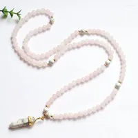 Chains Pink Jeweley Rose Q-uartz Mala Beads Necklaces Howlite Pendant Necklace Japa Meditation Jewelry Gift For Her