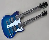 Factory Custom Double Neck Electric Guitar transparent Blue 6 and 12 Strings Guitar Chrome Hardware White Pickguard Offer Customiz4558210
