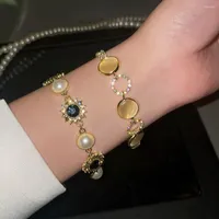 Link Bracelets Elegant Lady Round Opal Rhinestone Bracelet Inlaid Pearl Vintage For Women Party Jewelry Accessories Gifts