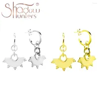 Dangle Earrings SHADOWHUNTERS Pure 925 Sterling Silver Big Drop Glossy Piece Fan Charms Unique Rock Young Women Party Jewelry
