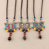 Pendant Necklaces Ethnic Butterfly Necklace Colorful Beads Long For Women Fashion Simple Temperament Jewelry Gifts
