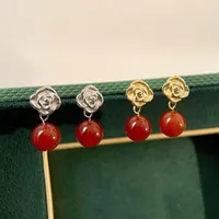 Dangle Earrings VENTFILLE Silver Gold Color Agate Flower For Women Girl Birthday Gift Vintage Elegant Charm Jewelry Drop