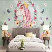 3d room wallpaper custom po mural Nordic hand-painted flowers unicorn art background wall decorative painting wallpaper for wal282V