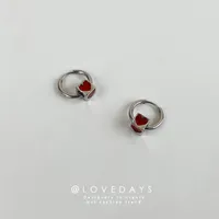 Hoop Earrings Minar Hip Hop Rock Red Color Enamel Love Heart Earring For Women Girl Silver Metalic Cubes Statement Daily Jewelry