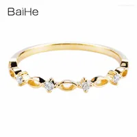 Cluster Rings BAIHE Solid 14K Yellow Gold 0.06CT H SI Natural Diamond Match Ring Women Men Trendy Wedding Fine Jewelry Making Anel Diamante