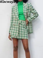 Two Piece Dress Klacwaya Tweed Suit Skirt Set Women Elegant 2 Office Suits Blazer s HighWaisted Skirts 230331
