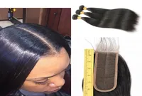 2018 New Hairstyle 26 Middle Part Lace Closure With 3 Bundles Grade 8A Brazilian Virgin Human Hair Weave Bundles With Closure Ext3110834