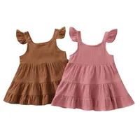 Girl Dresses 1-5Years Toddler Baby Summer Dress Off Shoulder Solid O-Neck Sleeveless Clothines 2Colors