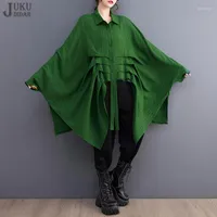 Women's Blouses Batwing Sleeve Draped Woman Casual Top Oversized Loose Fit Green Irregular Tunic Blouse Japanese Style Large Shirt Blusa