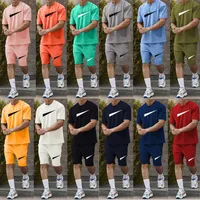 Летняя модная мужчина и женские шорты наборы спортивных костюмов с коротким рукавом 100% хлопчатобу