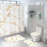 4pcs set Creative Marble Printing Bathroom Waterproof Shower Curtain Pedestal Rug Lid Carpet Toilet Cover Bath Mat Set284N