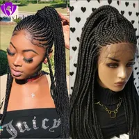 New black brown blonde ombre color cornrow full Braid Lace Frontal Wigs medium box braided wig for black women222K