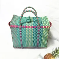 Women Weave Beach Woven Bucket Casual Handbags Bags Popular Receive Plastic Basket Shopping Tote Storage Bag259h