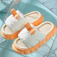 Slippers 2023 Winter Home For Women Down Cloth Bedroom Linen Eva Non-Slip Female Indoor Platform Shoes Woman Slides