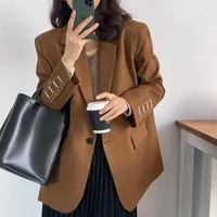 Women's Suits Embroidery Design Suit Coat Women's Spring And Autumn 2023 Casual Brown Coffee Blazer Jacket Retro Mujer Chaqueta Z787