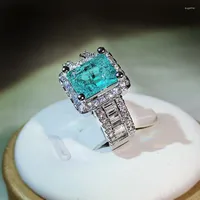Cluster Rings Fashion Square Paraiba Full Diamond Couple Ring For Women Geometric Sapphire Zircon Silver Plated Engagement Jewelry