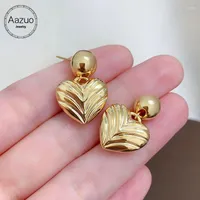 Hoop Earrings Aazuo Fine Jewerly 18K Solid Yellow Gold None Stone 3D Heart Shape Stud Earring Gifted For Women Advanced Wedding Party Au750