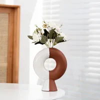 Vases Nordic Circular Hollow Ceramic Vase Donuts Flower Pot Home Decoration Accessories Office Desktop Living Room Art Ornaments Gift