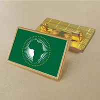 Party African Union Flag Pin 2.5*1.5cm Zinc Alloy Die-cast Pvc Colour Coated Gold Rectangular Medallion Badge Without Added Resin