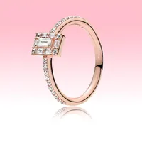 NEW fashion Rose gold plated Wedding RING High quality Jewelry for Pandora 925 Silver Women Sparkling Square Halo Rings with Origi231L