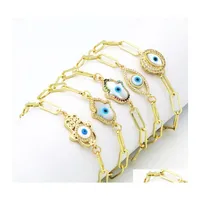 Charm Bracelets Real Gold Plated Cz Fatima Hand Evil Eye Copper Chain Bracelet Jewelry For Man Woman Drop Delivery Dh1Zp