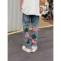 Men's Jeans 2023 Men's Streetwear Retro Style Casual Pants Embroidered Wash Fashion Trend Straight Loose Blue Trousers S-3XL