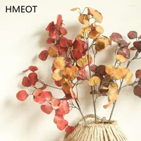 Decorative Flowers Artificial Round Copper Feaf Green Plants Branch Home Decoration Wedding Bouquets Roses Wall Accessories Fake