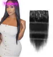 Indian Virgin Hair Silky Straight Clip In Hair Extensions 120g Natural Color Straight Mink Straight 824 Inches 8PCSset7440994