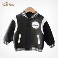 Jackets Fashion Baby Boy PU Leather Baseball Jacket Spring Autumn Toddler Kids Thick Faux Leather Coat Sport Outwear Clothes 1-7Y 230331
