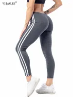 Women's Leggings VIIANLES Fitness Yoga Pants Women Black White Striped Printed Sportwear Gym Tights Elastic Ankle Length Push Up Leggins