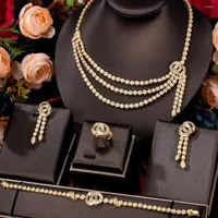 Necklace Earrings Set Jimbora High Quality Sparkly Luxury Bridal Romantic Bangle Ring 4PCS Jewelry For Wedding Jewellery