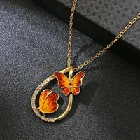 Pendant Necklaces Two Butterfly Painting Oil Fashionable And Exquisite Water Drop Shaped Colorful Clavicle Chain Accessories