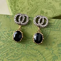 women earrings designer Dangle Black crystal pendants luxury gold stud heart shape pearl crystal gold double letters 925s silver jewelry classic gift