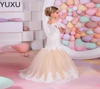 2022 Champagne Mermaid Flower Girl Dresses 3D Floral Applique Lovely Girls Pageant Dress lace Little Kids Birthday Party Prom Gown9592810