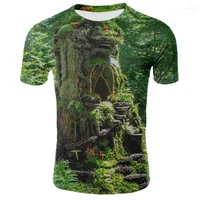 Men's T Shirts Milk Silk 3D Nature   Landscape Printing Man Woman Shirt Clothes Short-sleeved O-neck Sky grassland trees Men T-shirt