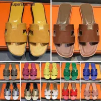 2022 Designer Women Slippers Genuine Leather Sandals H Summer Oran Sandals Flat Flip Flop Crocodile Skin Slides Ladies Beach Sandal Party